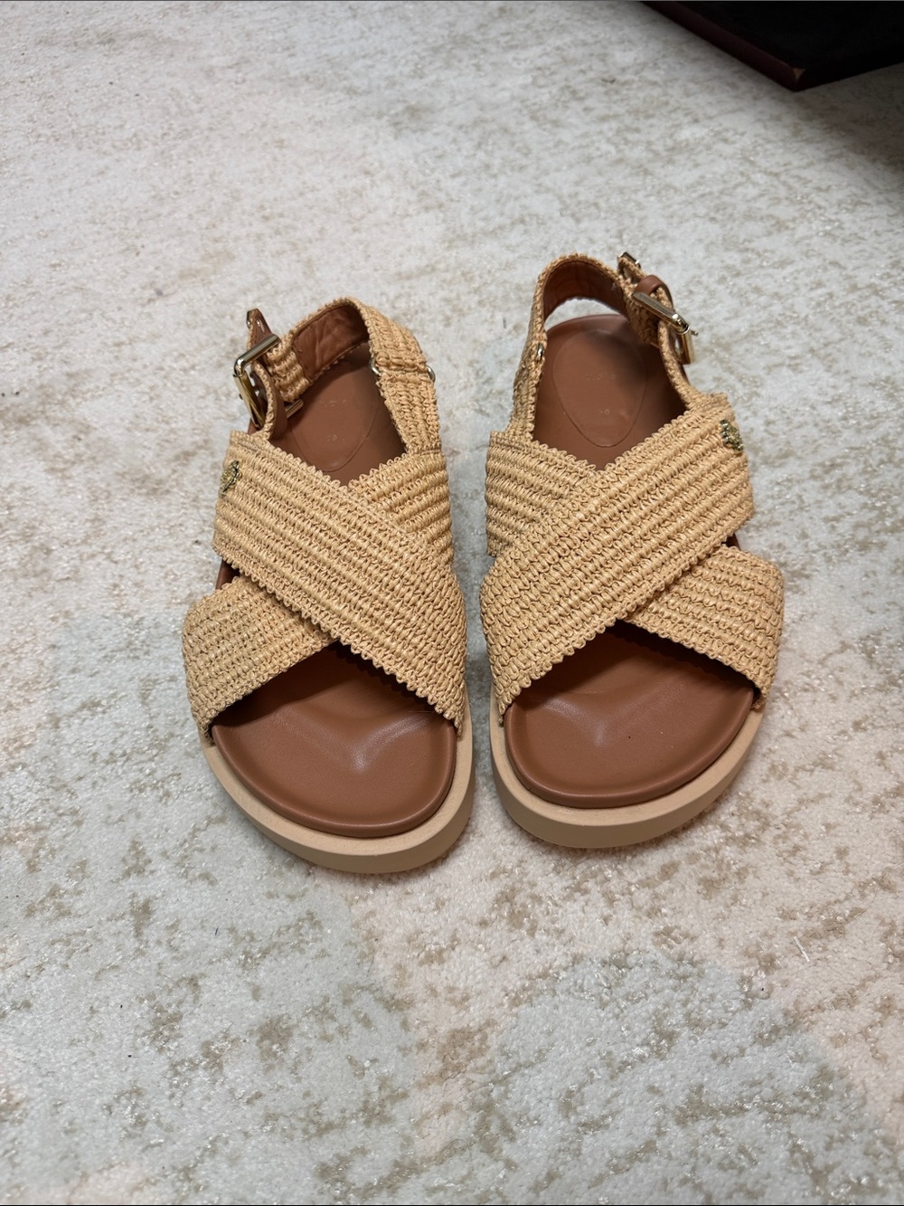Tory Burch Woven Crisscross Sandals in Natural  never worn